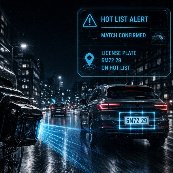 CarSmarti PSCC Recovery Network with commercial cameras detecting a license plate hot list match